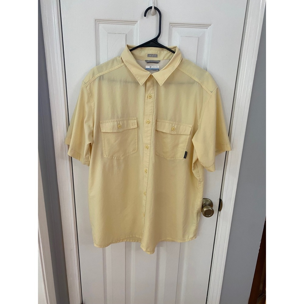 Columbia Button Up Shirt Mens Large Yellow Short Sleeve Regular Fit XM2816